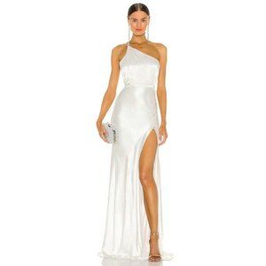 SAU LEE Hailey Gown Ivory White Satin Long Crystal Wedding